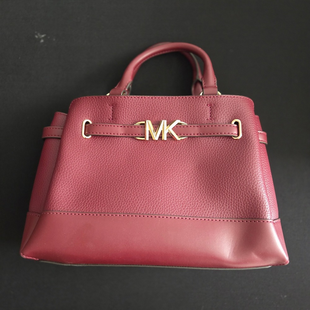 Michael Kors Reed Small Belted Satchel Dark Cherry Leather Handbag 35S3G6RS1T